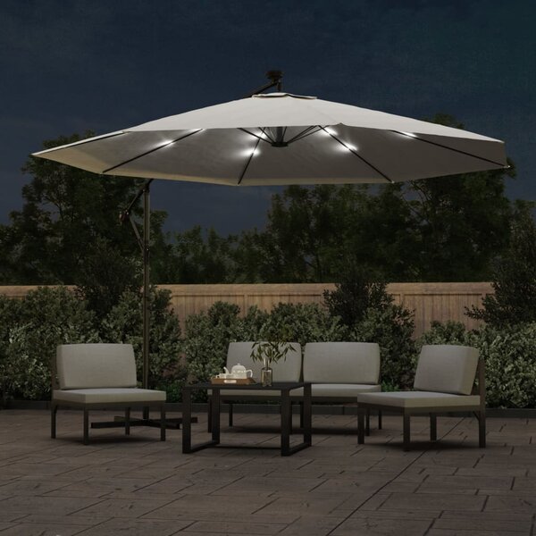 Parasol wiszący z LED i metalowym słupkiem, 350 cm, piaskowy