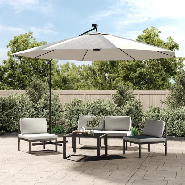 Parasol wiszący z LED i metalowym słupkiem, 350 cm, piaskowy