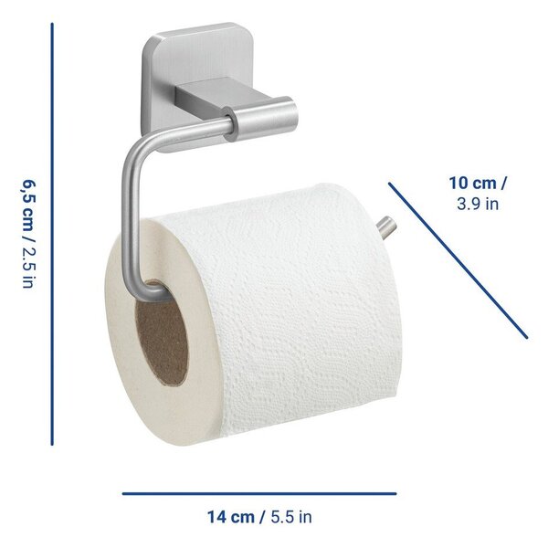 Uchwyt na papier toaletowy z mocowaniem Turbo-loc ze stali nierdzewnej w kolorze matowego srebra bez wiercenia Porto – Wenko