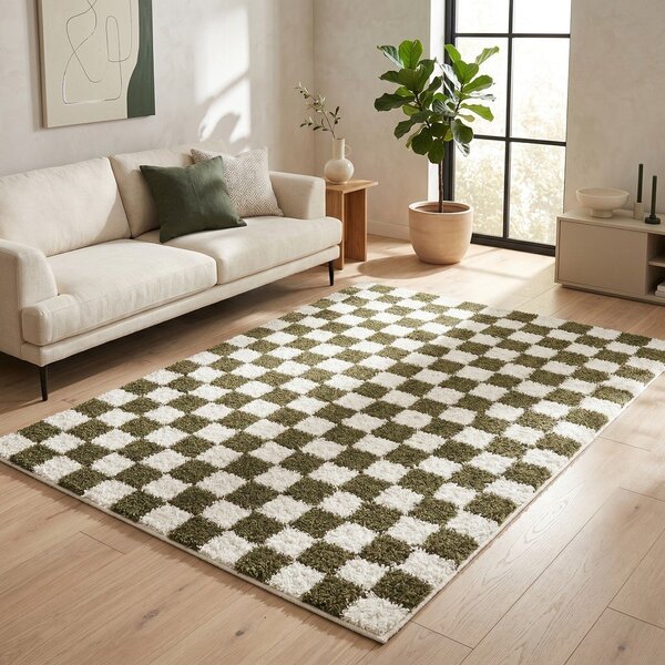 Ciemnozielony/kremowy dywan 120x170 cm Grida – ESTE