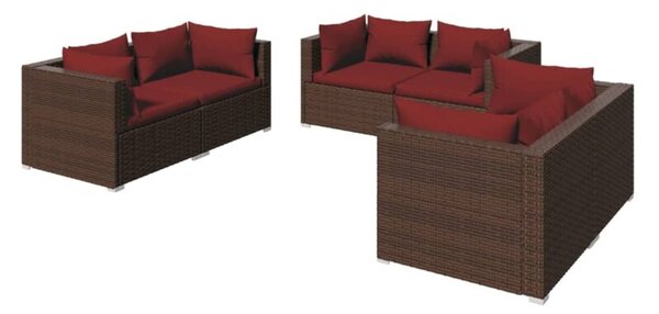 Zestaw Mebli Ogrodowych Komplet Wypoczynkowy Z Poduszkami 6-Częściowy Brązowy Rattan Na Taras Balkon Ogród