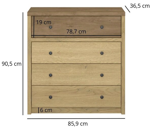 Loftowa komoda z 4 szufladami dąb cremona + dąb lefkas E4-G85