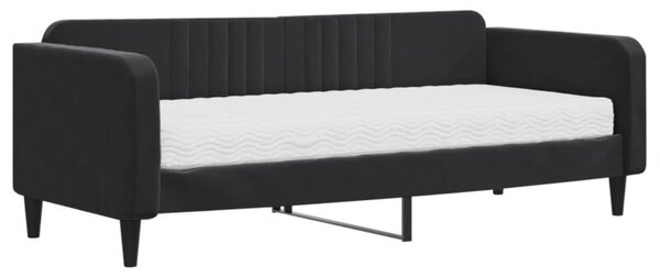 Sofa z materacem do spania, czarna, 90x200 cm, aksamit