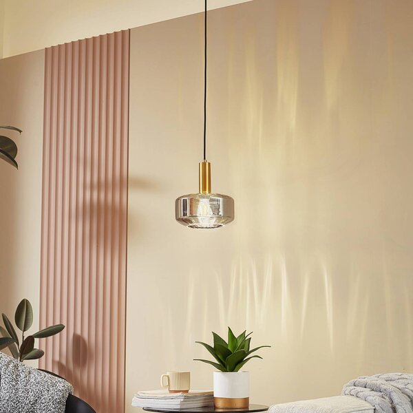 Lampa wisząca szklana Hildur Lindby, możliwość ściemniania, aluminiowy / szary / cynkowy, salon / jadalnia, szkło