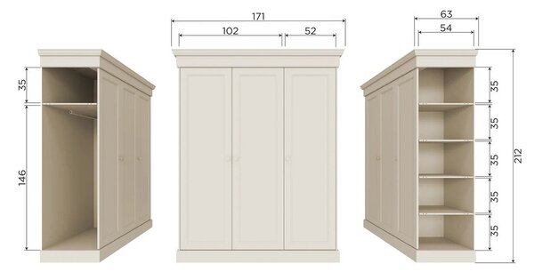 Szarobeżowa szafa z litego drewna sosnowego 171x212x63 cm Olivia – WOOOD