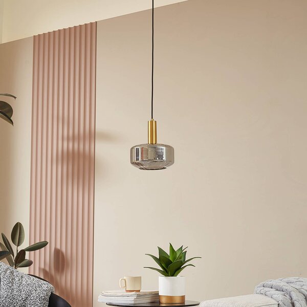 Lampa wisząca szklana Hildur Lindby, możliwość ściemniania, aluminiowy / szary / cynkowy, salon / jadalnia, szkło