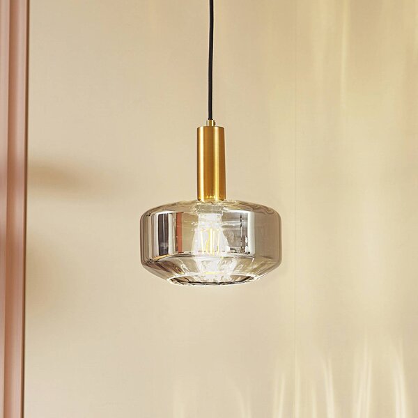 Lampa wisząca szklana Hildur Lindby, możliwość ściemniania, aluminiowy / szary / cynkowy, salon / jadalnia, szkło