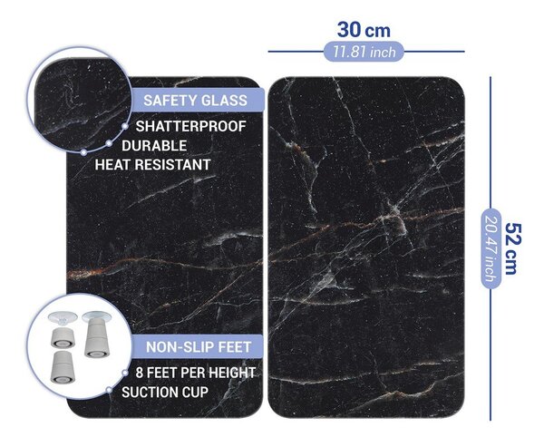 Płyty ochronne na kuchenkę zestaw 2 szt. ze szkła hartowanego 52x30 cm Black Marble – Wenko