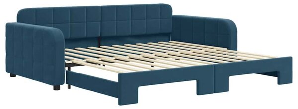 Sofa rozsuwana, niebieska, 100x200 cm, aksamit