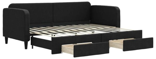 Sofa rozsuwana z szufladami, czarna, 80x200 cm, tkanina
