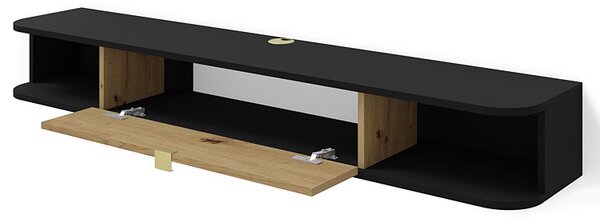 Podwieszana szafka rtv czarny + dąb artisan R7-M52