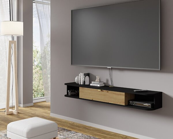 Podwieszana szafka rtv czarny + dąb artisan R7-M52