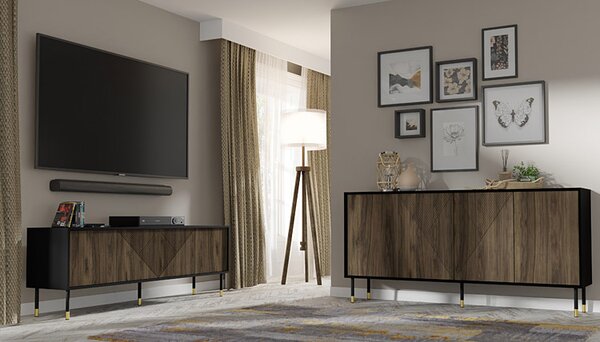 Frezowana szafka pod TV czarny + orzech pacyfik G9-B15