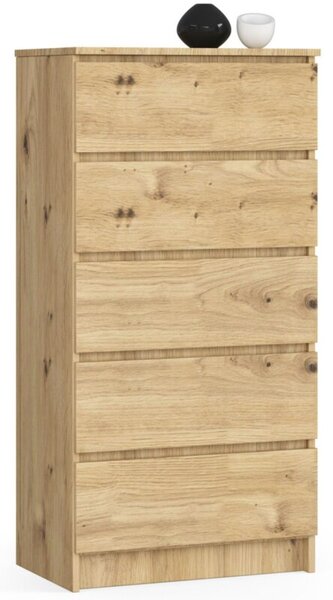 Komoda do sypialni, 5 szuflad, STILO, 60x40x121 cm, dąb artisan, mat | TYLETEGOTU