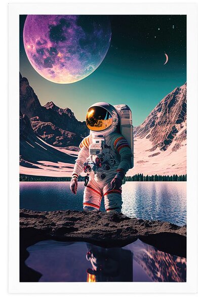 Plakat astronauta na powierzchni nieznanej planety