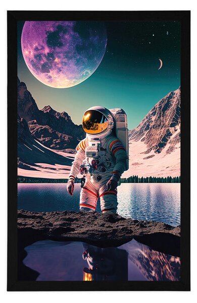 Plakat astronauta na powierzchni nieznanej planety