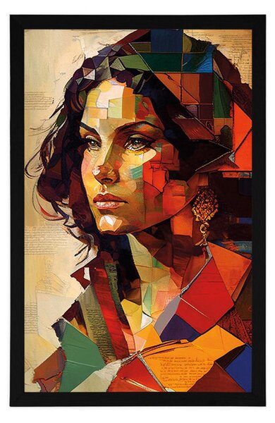 Plakat profil kobiety w patchworkowym wzorze