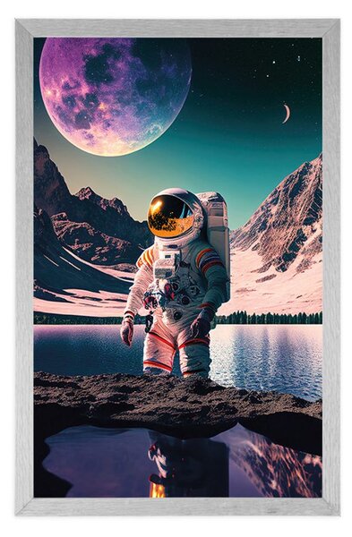 Plakat astronauta na powierzchni nieznanej planety