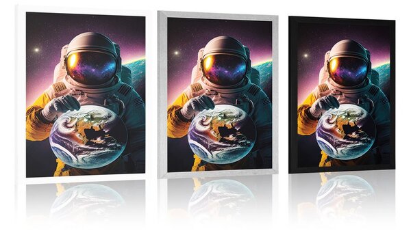 Plakat kosmonauta w nieznanej atmosferze