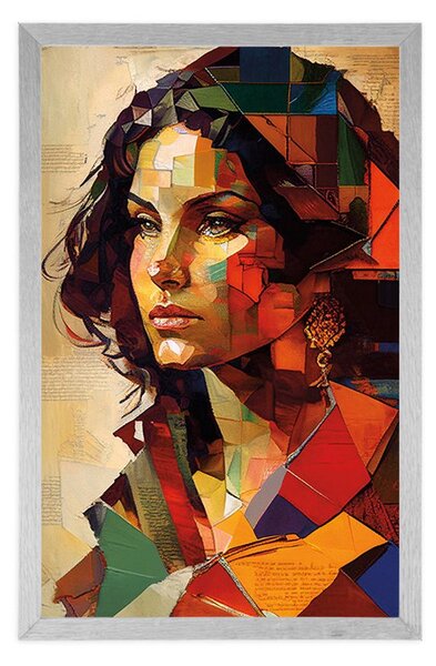 Plakat profil kobiety w patchworkowym wzorze