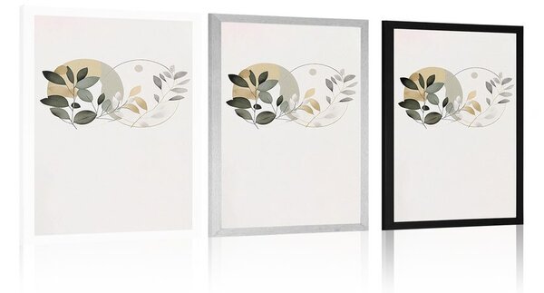 Plakat boho liście w kręgach