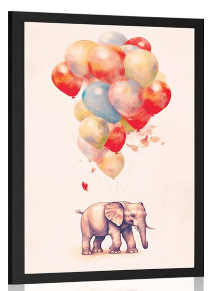 Plakat marzycielski słoń z balonami