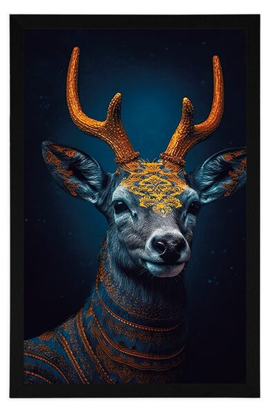 Plakat niebiesko-złoty jeleń