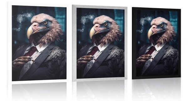 Plakat ze zwierzęcym sępem-gangsterem