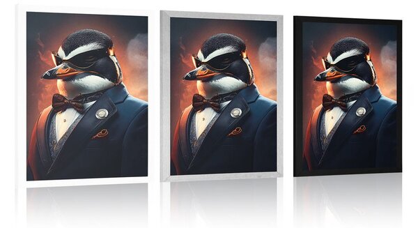 Plakat ze zwierzęcym pingwinem gangsterskim