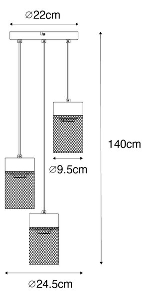 Industrialna lampa wisząca czarna 3-światłowa - Jim