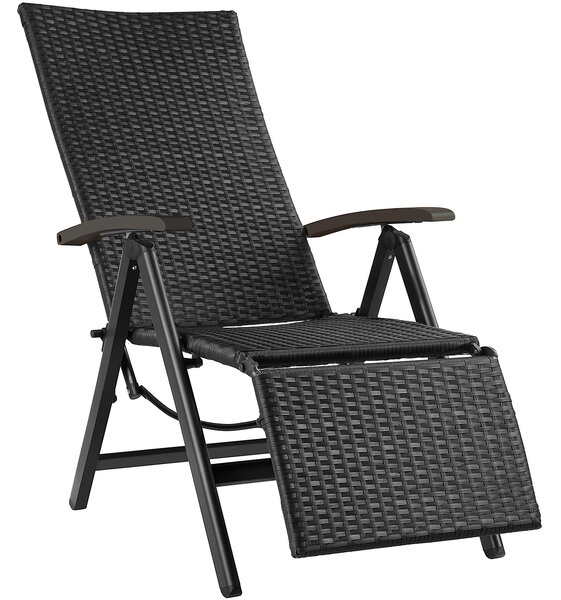 Tectake 404575 składany fotel relaksacyjny z podparciem pod nogi - czarny