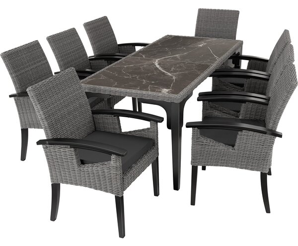 Tectake 404861 stół rattanowy foggia z 8 krzesłami rosarno - szary