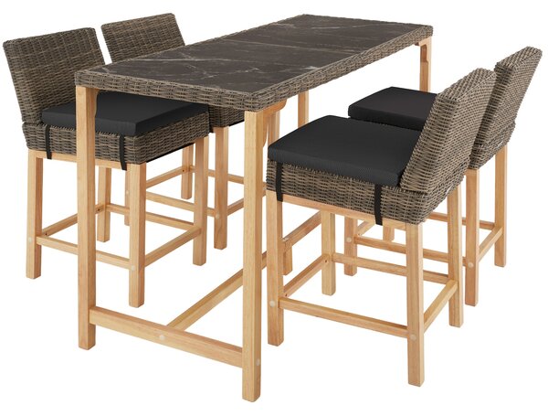 Tectake 404853 rattanowy stół barowy lovas z 4 krzesłami latina - naturalny