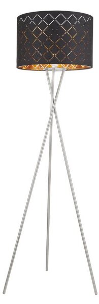 Lampa podłogowa Globo CLARKE 15229S1 160 cm złoto-satyna, czarny abażur tekstylny, E27 60W, dekor