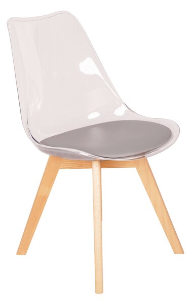 Transparentne krzesło z szarym siedziskiem CAMILA