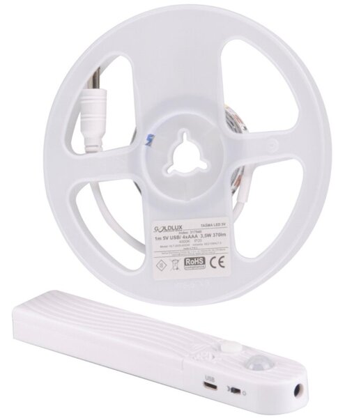 Taśma LED zasilana bateryjnie 1m z czujnikiem PIR 4000K IP20 + port USB 317940 Polux