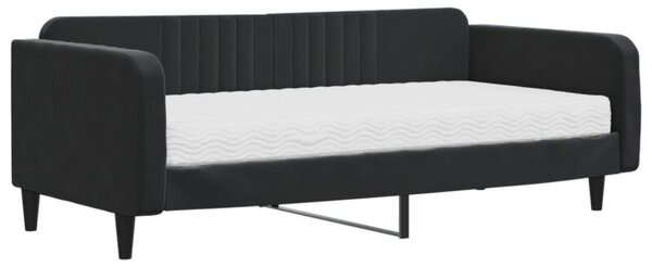 Sofa z materacem do spania, czarna, 100x200 cm, aksamit