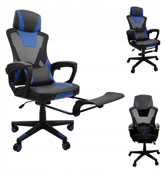 Fotel gamingowy dla gracza biurowy komputerowy obrotowy podnóżek kg100 blue