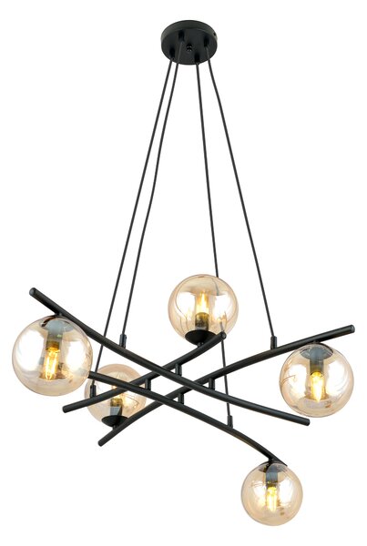 ESSA 5 BLACK/MIODOWY 1204/5 lampa sufitowa wisząca czarna szklane klosze DESIGN