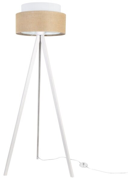 Lampa podłogowa trójnóg biały Light Home LH juta Duo 1xE27 45cm abażur walec biały/beżowy
