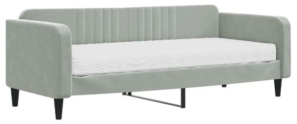 Sofa z materacem do spania, jasnoszara, 90x200 cm, aksamit