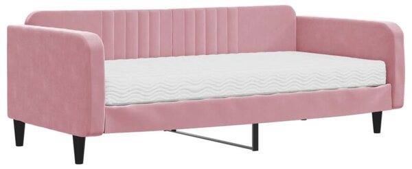 Sofa z materacem do spania, różowa, 100x200 cm, aksamit