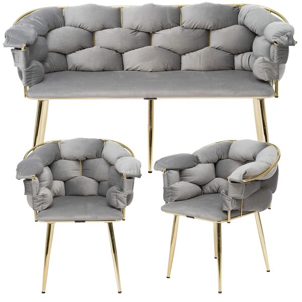 Sofa glamour + 2 fotele CHIC / czarny welur