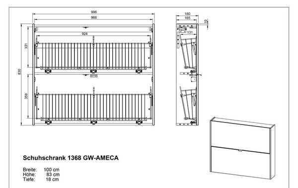 Kremowa uchylna/wisząca szafka na buty w dekorze dębu 100x83x18 cm Ameca – Germania