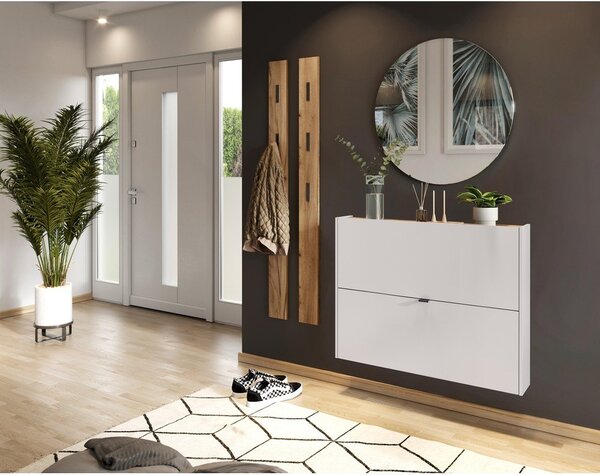 Kremowa uchylna/wisząca szafka na buty w dekorze dębu 100x83x18 cm Ameca – Germania