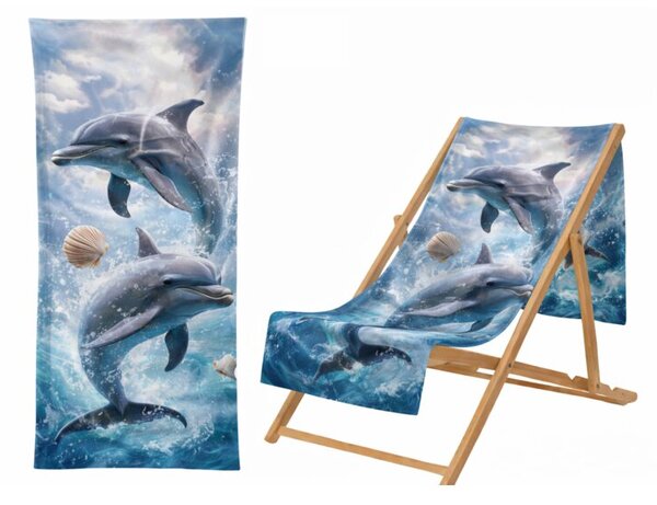 Ręcznik Plażowy Kąpielowy Szybkoschnący Na Basen 70x140cm Mikrofibra Delfin