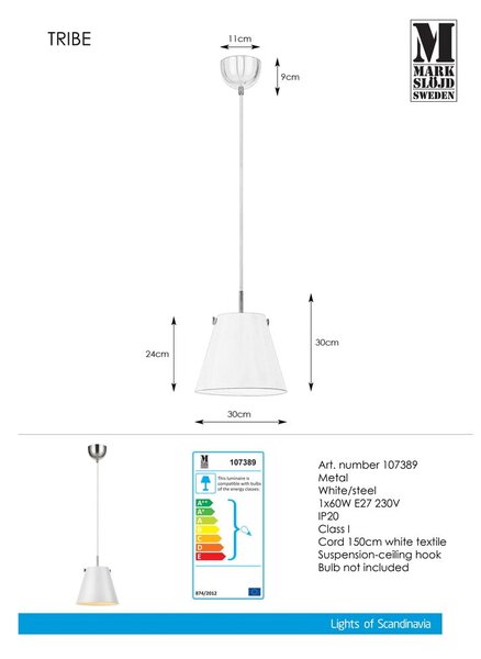 Biała lampa wisząca Markslöjd Tribe, ø 30 cm