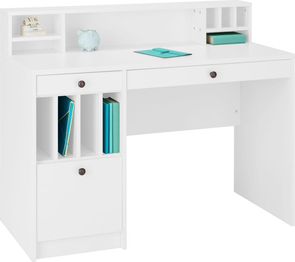 Białe biurko z praktycznymi przegrodami do przechowywania