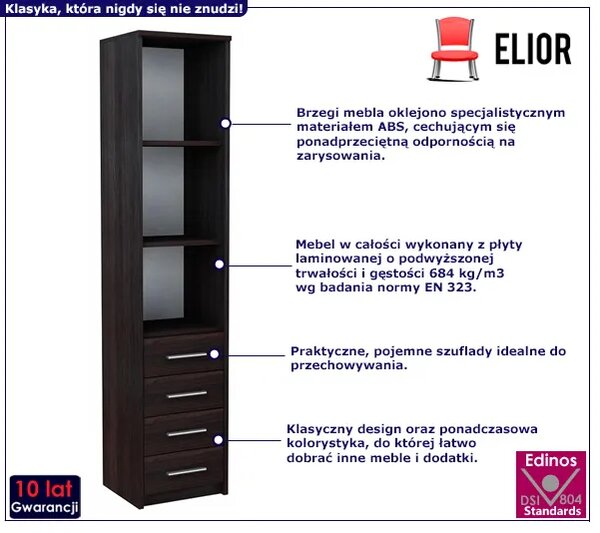 Wysoki regał z szufladami i półkami wenge E5-N87