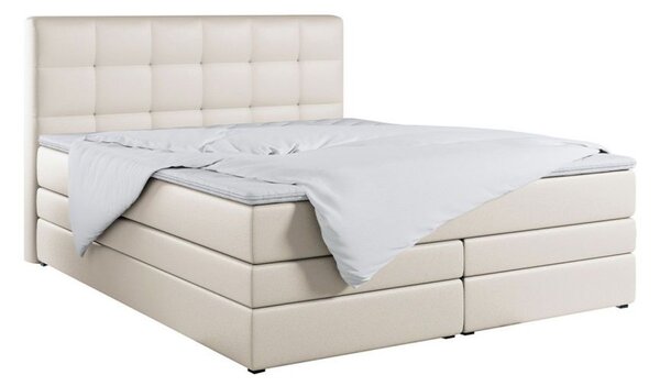 Łóżko kontynentalne wysokie 120x200 z podwójnym pojemnikiem w nowoczesnym stylu - LUKA - KING beżowa ecoskóra